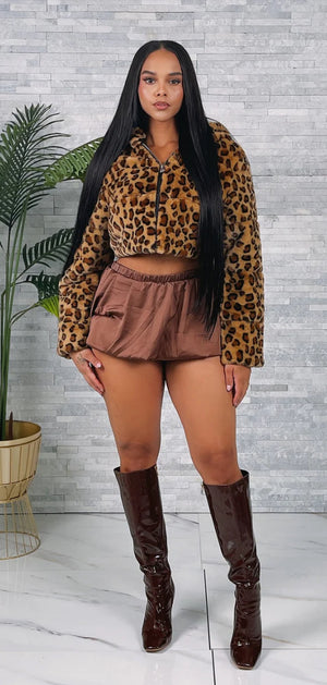 FUR LEOPARD CROPPED W/HOODIE JACKET