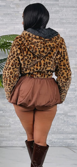 FUR LEOPARD CROPPED W/HOODIE JACKET